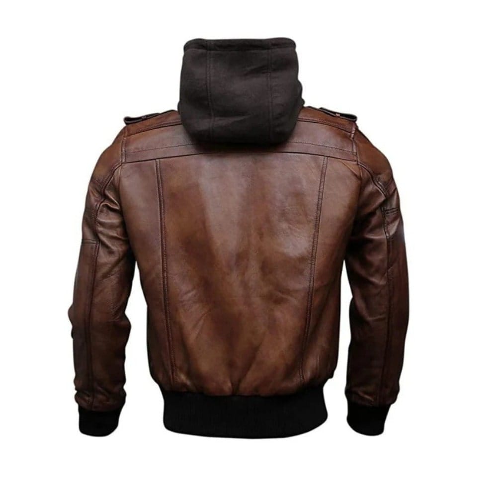 Men's Genuine Lambskin Leather Jacket with Detachable Hood – Brown